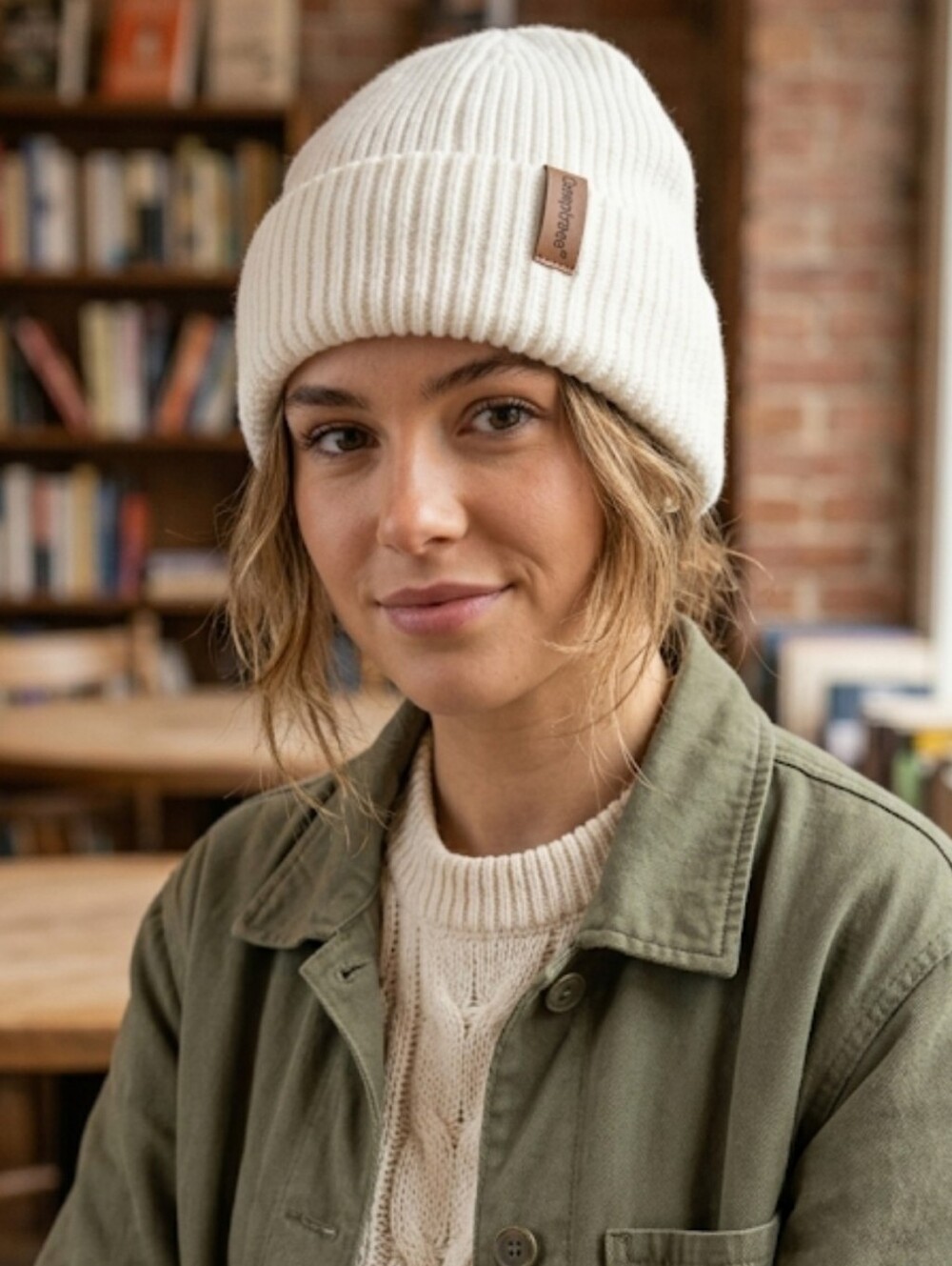 White, ribbed Camptrace beanie